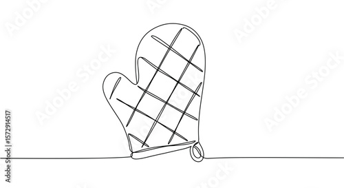 Line art kitchen oven mitt on white background