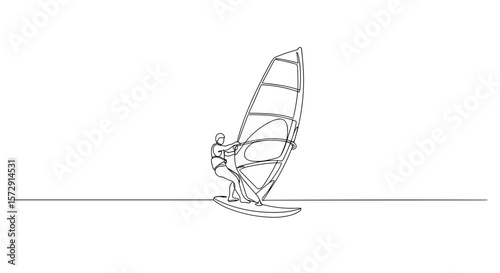 Line art windsurfer balancing on water