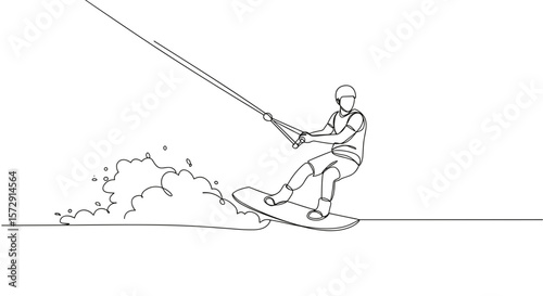 Line drawing of a person wakeboarding on water