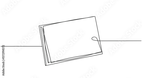 Single line drawing of an open book on a surface
