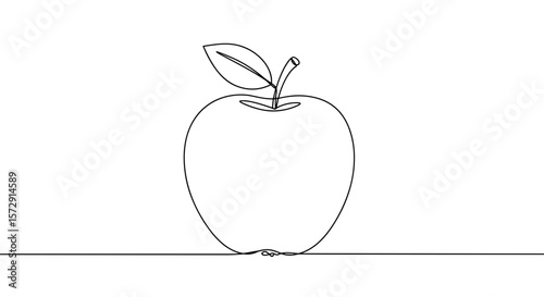 Single line drawing of an apple on white background