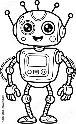 A funny, cute, retro robot toy icon, a cheerful cartoon character illustration of a happy metallic android machine