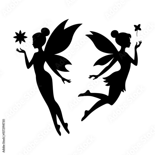 Collection of a Cute Fairy Silhouette with white background