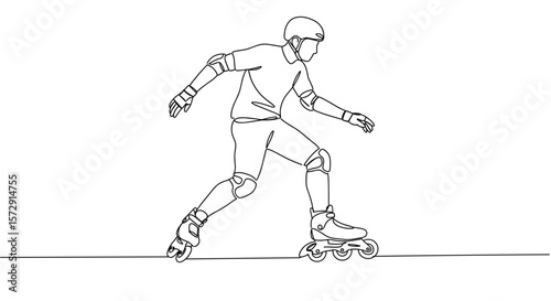 Inline skater performing a maneuver on a plain background