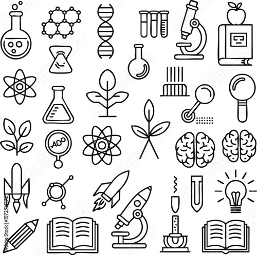 Seamless pattern set of hand-drawn chemistry and science subject doodle icons