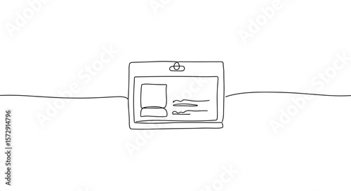 Outline drawing of a computer with documents on a desk