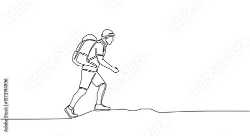Hiker climbing a mountain trail in minimalist line art