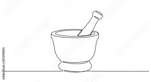 Mortar and pestle in simple line art design