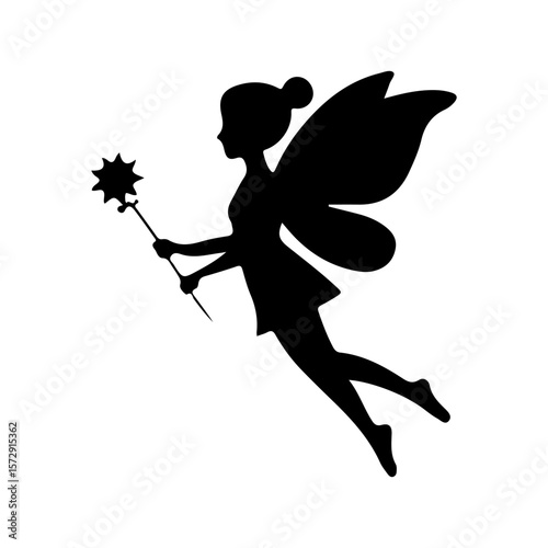 Single Cute Fairy Silhouette with white background