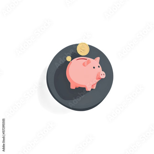 A flat design icon of a pink piggy bank with a long shadow effect, for finance and banking concepts - AI Generated
