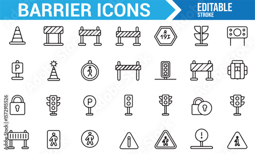 Warning and Roadblock Barrier Icons for Traffic Management