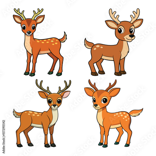 Four cartoon deer with antlers fawn illustration
