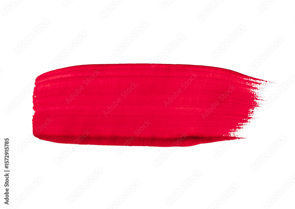 Fototapeta premium A solid red paint stroke with visible brush texture on a light background. Ideal for vibrant design elements, abstract art, or energetic backgrounds.