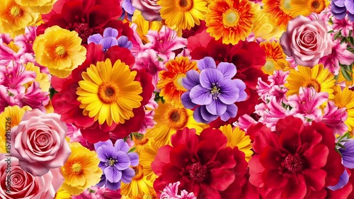 colourful summer red, yellow and purple flowers animated floral background