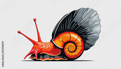  Red Snail with Large Black Shell and Fins