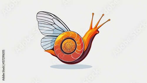 Orange Snail with Insect Wings

