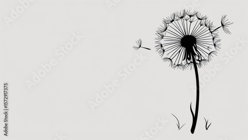 Dandelion with Blowing Seeds Silhouette