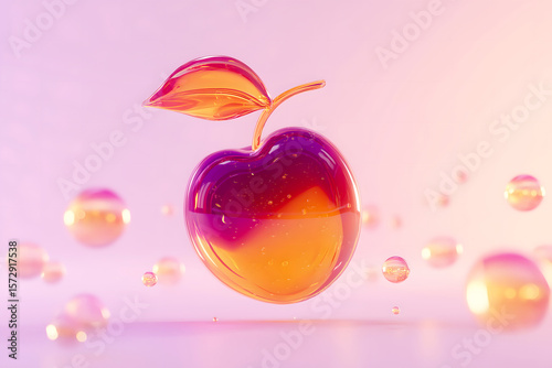 Juicy Red And Yellow Semi-Transparent Liquid Apple Floating 3D Art
