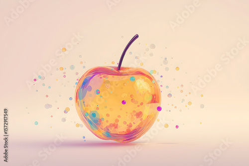 Juicy Red And Yellow Semi-Transparent Liquid Apple Floating 3D Art
