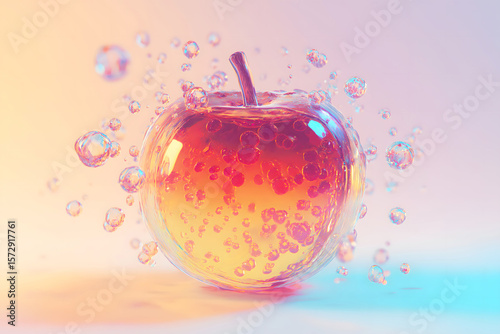 Juicy Red And Yellow Semi-Transparent Liquid Apple Floating 3D Art
