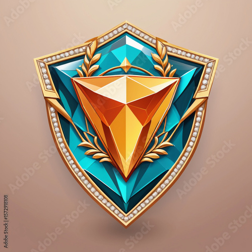 Ornate Shield Badge with Gem – Vector