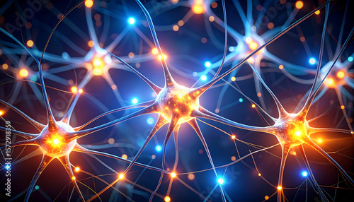 Wallpaper Mural Neural network with glowing electric pulses and interconnected cells creating dynamic and vibrant scientific visualization Torontodigital.ca