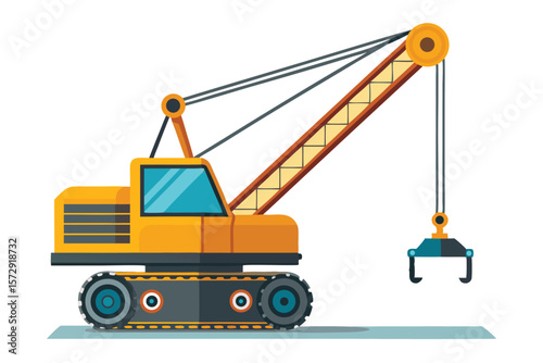 Cartoon Crane Construction Vehicle Ready to Lift with Hydraulics and Cables