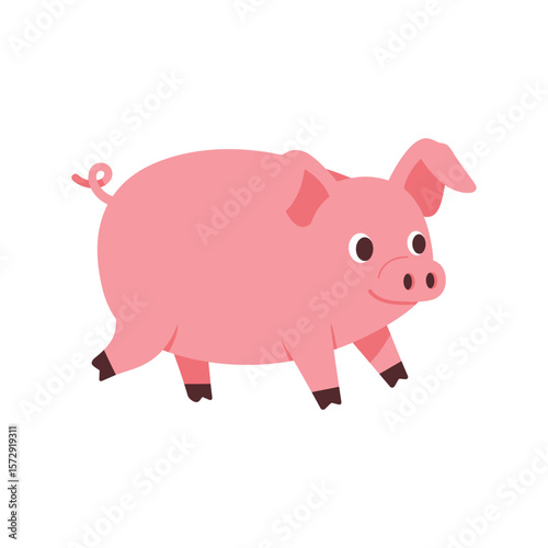 A cheerful pink piglet joyfully trots across the scene, its cartoonish charm adding a touch of whimsy