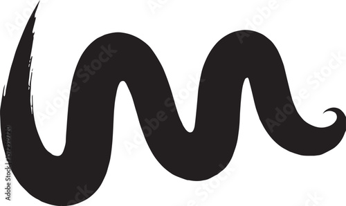 Bold black brush stroke forming a wavy line with a sharp pointed end on a white background