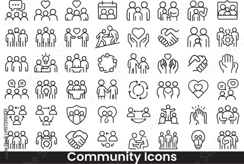 Collection of Business Team, Community, and Relationship Outline Icons