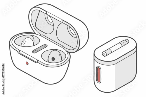 Isometric View of Earbud Cases with Pods Showing Design Features