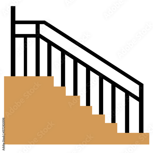 Flat Vector of Interior Staircase with Handrail