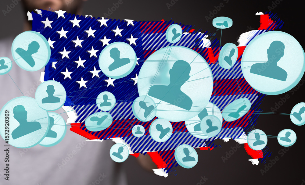 Obraz premium Visual representation of a network connecting individuals across the United States.
