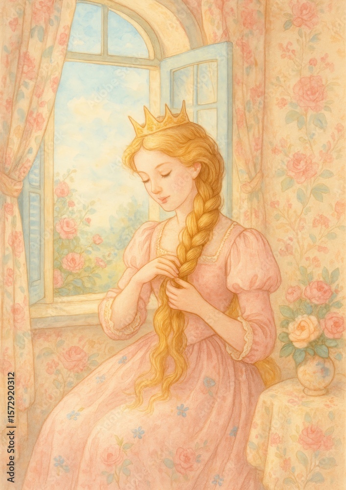 Naklejka premium Princess braiding hair window
