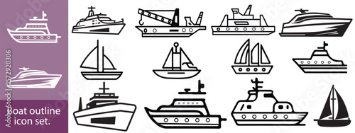 boat icon design set,Ship and Boat Icons. Contains such icons as Contains such icons as yacht, cruise, cargo shipping, ferry, schooner, water scooter,Boat outline icon set.