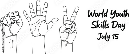 World youth skills day hands vector illustration july fifteenth celebration