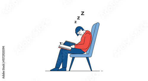 Man falls asleep while reading book in comfortable chair relaxation and rest concept