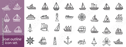 boat icon design set,Ship and Boat Icons. Contains such icons as Contains such icons as yacht, cruise, cargo shipping, ferry, schooner, water scooter,Boat outline icon set.