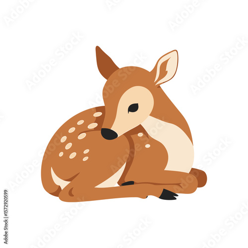 A tiny fawn with delicate spots rests peacefully in a sundappled clearing, its soft fur gleaming