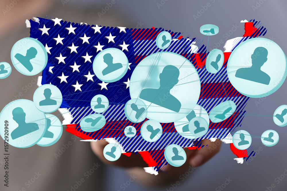 Obraz premium Visual representation of a nationwide network connecting individuals across the United States.