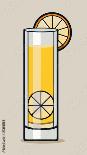 A glass of ice cold lemonade with a slice of lemon on top. The glass is half full and the lemon slice is floating on top of the drink. The image conveys a refreshing and summery mood