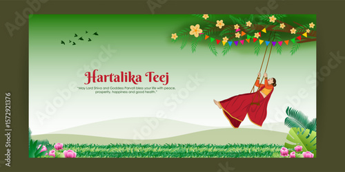 Vector illustration of Happy Hartalika Teej social media template
