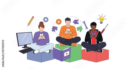 Online learning and mobile app development for diverse students concept art