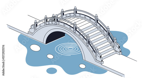An elegant stone arch bridge spanning serene waters with gentle ripples indicating movement