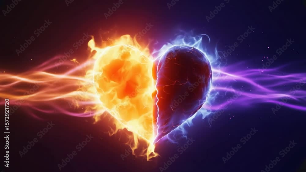 Fiery Heart Pulsating with Energy on Dark Background
