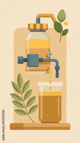 A coffee machine with a glass of orange juice next to it. Concept of health and wellness, as the orange juice is a nutritious beverage