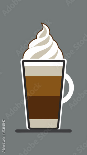 A cup of coffee with whipped cream on top. The whipped cream is fluffy and white, and the coffee is brown. Concept of warmth and comfort, as if the person drinking the coffee is enjoying a cozy moment