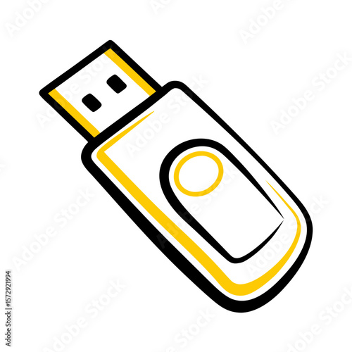 USB flash drive with yellow accents in vector style  