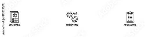 SOP banner web icon vector illustration concept for the standard operating procedure with an icon of instruction, quality, manual, process, operation, sequence, workflow, iteration, and puzzle