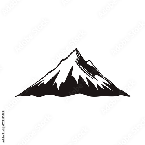 Black and white mountain peak silhouette vector